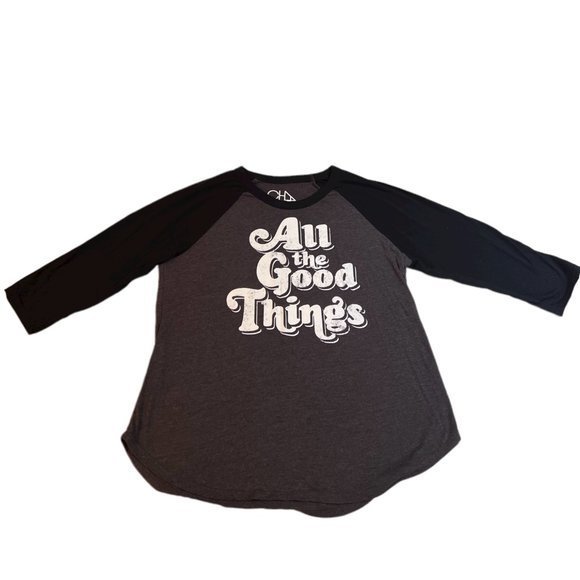 Women's Chaser REVOLVE  Baseball Tee All The‎ Good Things Gray 3/4 Sleeves L - Picture 2 of 5